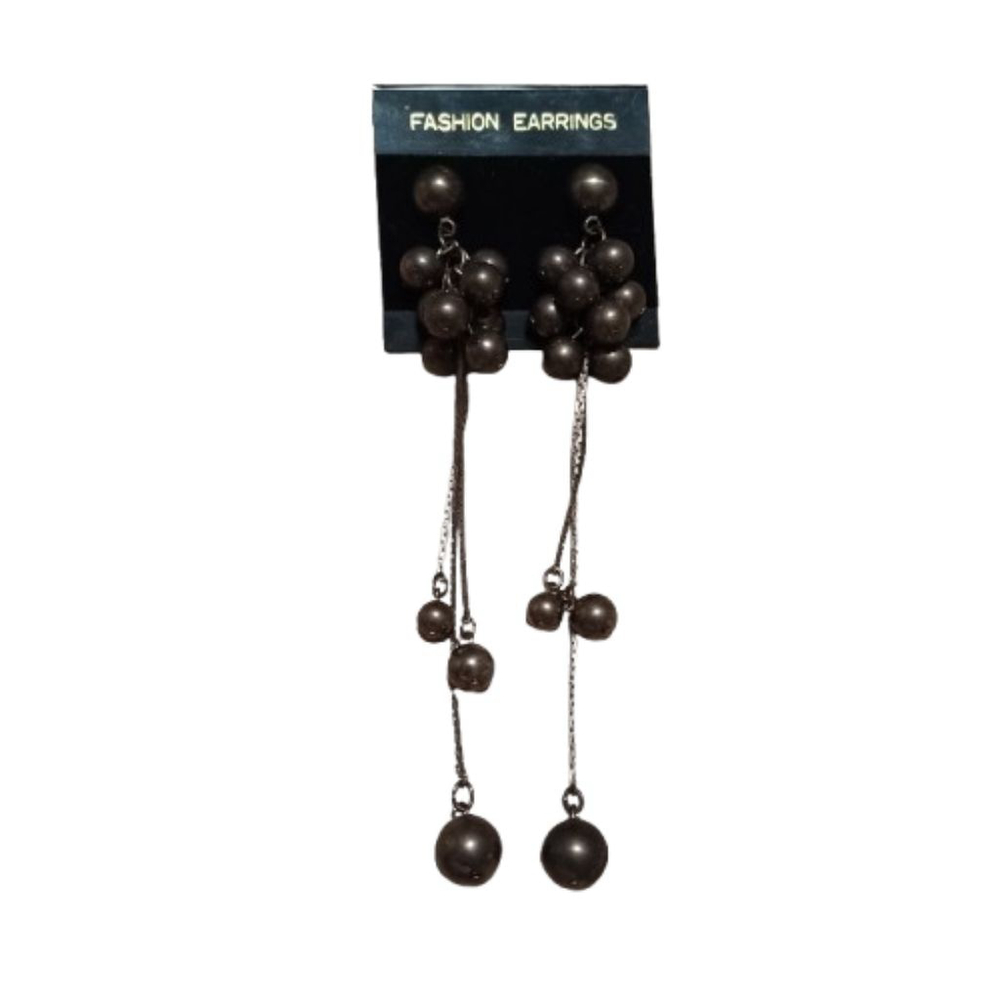 Women's Unbranded Gunmetal Cluster Beaded Dangle Fashion Post Back Earrings
